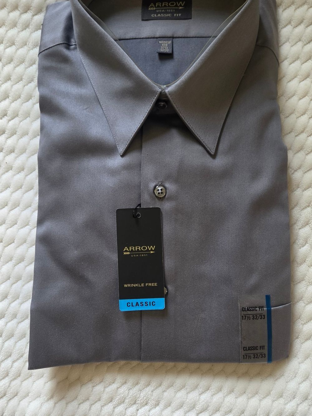 NWT Arrow Classic Fit Men's Gray Dress Shirt - Solid Slate